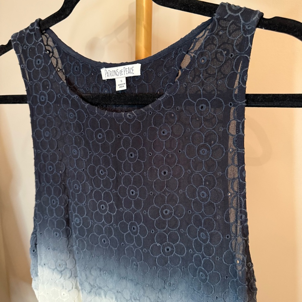 Patrons of Peace Blue and White Crop Tank Top